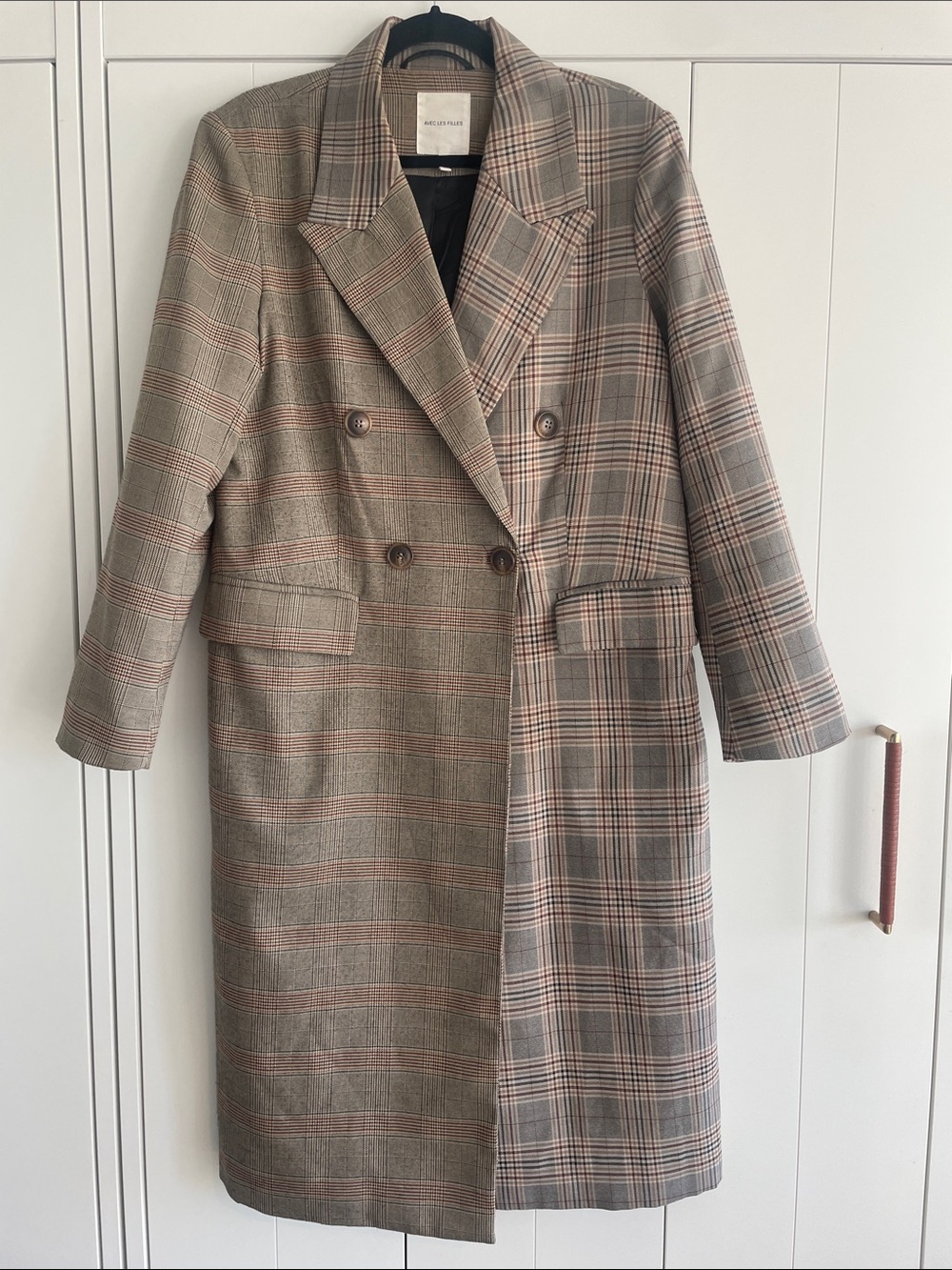 Avec Les Filles Two-Tone Plaid Double-Breasted Trench Coat - Brown & Tan